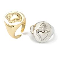 Brass Cuff Rings, Open Rings, Oval with Sacred Heart
