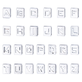 Charmes de glissière en alliage de zinc, avec le modèle de lettre, rectangle, sans cadmium et sans plomb, alphabet, lettre a ~ z