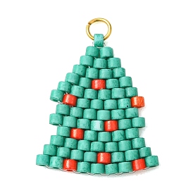 Navidad 304 Colgantes de cuentas de semillas cilíndricas de acero inoxidable y vidrio, encantos del árbol de navidad, con anillo de salto
