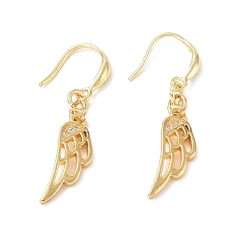Clear Cubic Zironia Wing Dangle Earrings, Rack Plating Brass Jewelry for Women