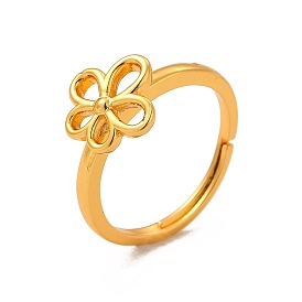 Rack Plating Brass Hollow Out Flower Adjustable Ring for Women, Cadmium Free & Lead Free