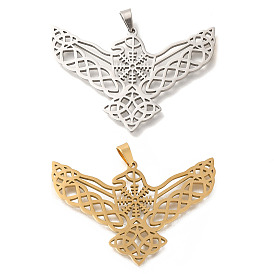 304 Stainless Steel Pendants, Laser Cut, Eagle with Trinity Knot Charm