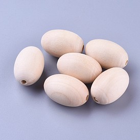 Unfinished Natural Wooden Beads, Egg Shaped Rugby Wood Beads, Lead Free, Large Hole Beads, Oval, 29x19mm, Hole: 5mm