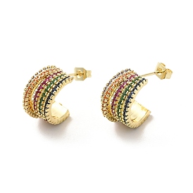 Brass Micro Pave Colorful Cubic Zirconia Stud Earrings, Split Earrings