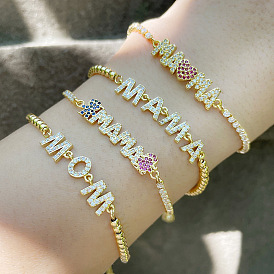 Bracelet à breloques lettre maman étincelante avec chaîne de traction réglable – cadeau élégant et créatif pour la fête des mères !