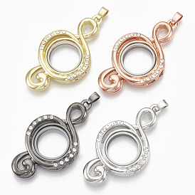 Alloy Magnetic Locket Big Pendants, with Rhinestone and Glass, Treble Clef, Crystal