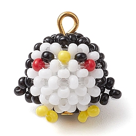 Handmade Glass Seed Beads, Loom Pattern, with Iron Loops, Penguin Pendants