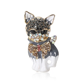 Cat Shaped Alloy Enamel Pins, Colorful Rhinestone Kitten Brooch