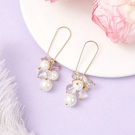 Серьги-кольца из латуни с имитацией жемчуга, цветок, со стеклом