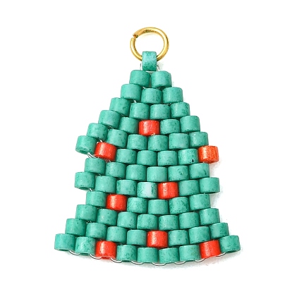 Navidad 304 Colgantes de cuentas de semillas cilíndricas de acero inoxidable y vidrio, encantos del árbol de navidad, con anillo de salto
