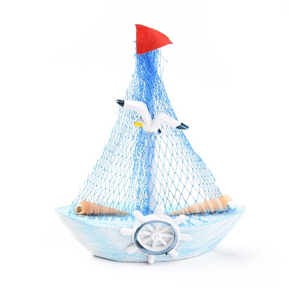 Mediterranean Style Natural Wood Display Decorations, with Natural Shell, Sailboat with Sea Mew
