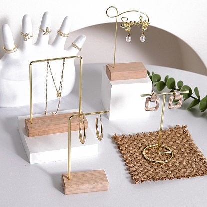 Металлические стойки для сережек, подставка для ювелирных изделий с деревянной основой, для сережек, браслеты ожерелья, фото реквизит, золотые