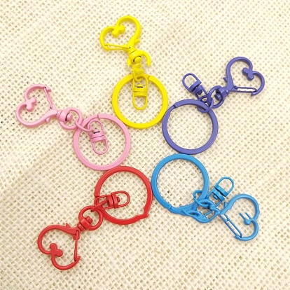 Alloy Swivel Keychain Clasps, with Key Rings, Heart