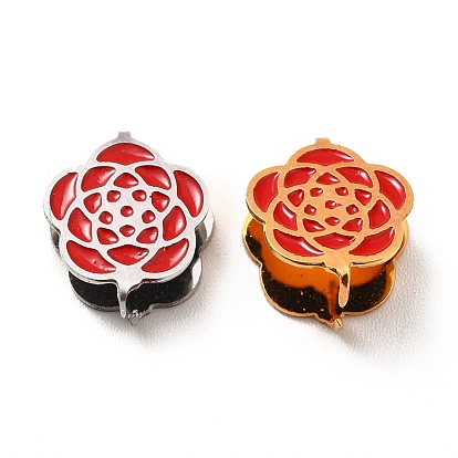 304 Stainless Steel Snap on Bails, with Enamel, Plum Blossom, Red