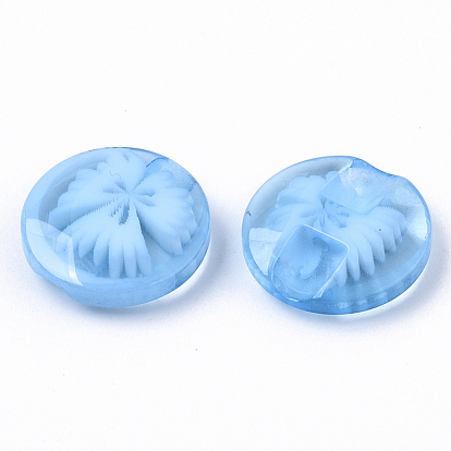 Translucent Buttons, Resin Sewing Button, Bead in Bead, Flat Round with Flower Pattern