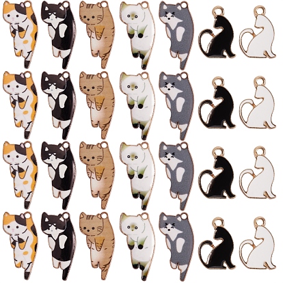 28Pcs 7 Style Alloy Enamel Pendants, Cat, Golden