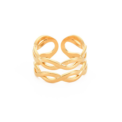 Ion Plating(IP) 304 Stainless Steel Infinity Wrap Open Cuff Ring for Women, Nickel Free