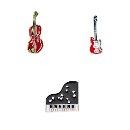 Music Instument Enamel Pins, Alloy Brooch for Backpack Clothes, Violin/Guitar/Piano