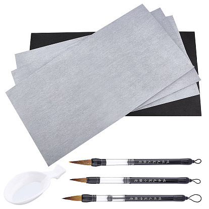 Chinese Calligraphy Kit, with Ink Brushes & Tray Containers and Brush Water Writing Magic Cloth