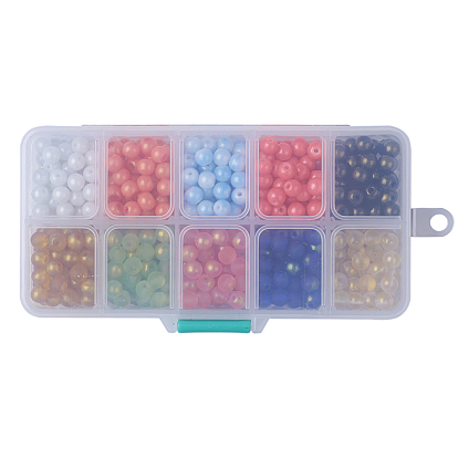 10 couleurs perles en verre peintes, teint, ronde