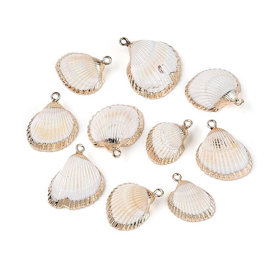 Подвески из натуральных морских ракушек, покрытые гальваническим способом, подвески в форме ракушек с золотистыми железными петлями
