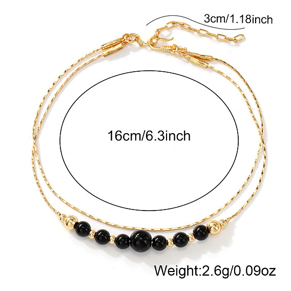 Латунный двухслойный браслет, Браслет из круглых стеклянных бусин для женщин