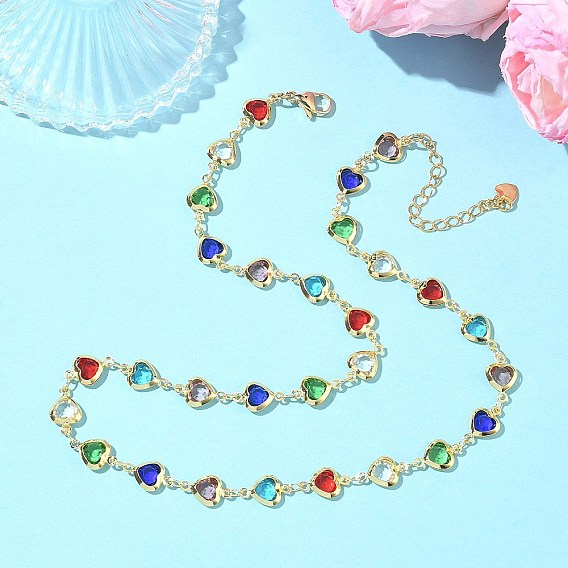 Красочные цепочки в форме сердца из латуни со стеклянными звеньями для женщин