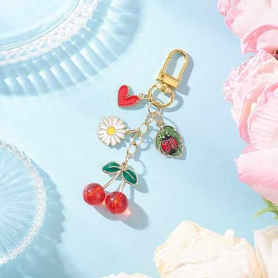 Подвесные украшения из сплава эмали и акрила вишни, с поворотными застежками сплава