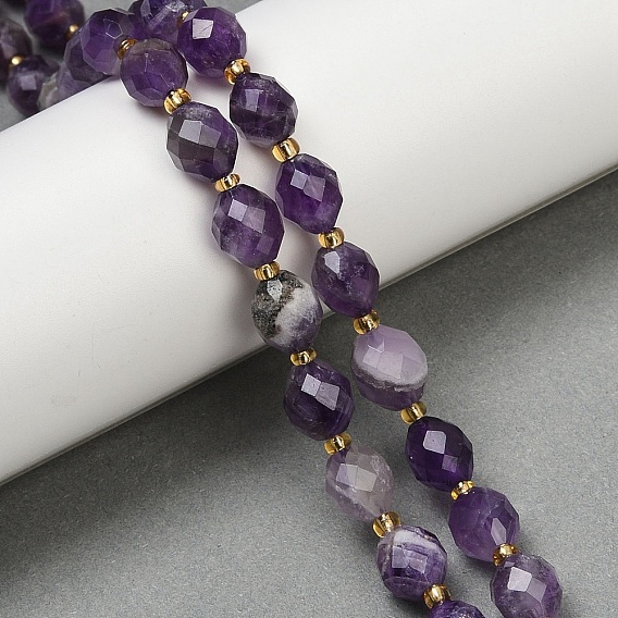 Природный аметист нитей бисера, граненые, овальные, с бисером