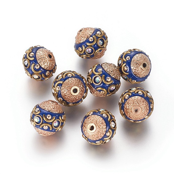 Индонезийские бусины ручной работы, с хрустальной и латунной фурнитурой, круглые