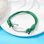 Fish Hook Shape 304 Stainless Steel Link Braclet, Waxed Polyester Cord Adjustable Bracelets