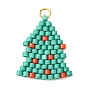 Christmas 304 Stainless Steel & Glass Cylinder Seed Beads Pendants, Christmas Tree Charms, with Jump Ring