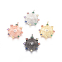 Brass Micro Pave Cubic Zirconia Pendants, Flat Round with Star, Colorful