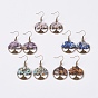 Natural Gemstone Dangle Earrings, with Brass Earring Hooks and Alloy Findings, Tree of Life, Antique Bronze