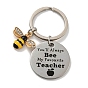 Teacher's Day Gift 201 Stainless Steel Flat Round with Word Keychains, with Bee Alloy Enamel Charm and Iron Key Rings