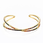 Brass Micro Pave Cubic Zirconia Cuff Bangles, Nickel Free, Criss Cross, Colorful