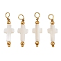 Natural Freshwater Shell Pendants, Cross Charm, with 304 Stainless Steel Findings, Ion Plating(IP), Long-Lasting Plated