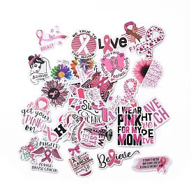 Cartoon Breast Cancer Awareness Ribbon Paper Stickers Set, Adhesive Label Stickers, for Water Bottles, Laptop, Luggage, Cup, Computer, Mobile Phone, Skateboard, Guitar Stickers