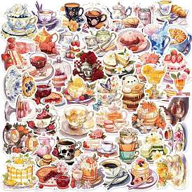 50Pcs Afternoon Tea Dessert & Drink PVC Adhesive Waterproof Stickers Self-Adhesive Stickers, for DIY Photo Album Diary Scrapbook Decoration