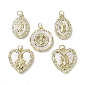 Micro cuivres ouvrent pendentifs zircone cubique, avec coquille, modèle de la Vierge Marie, réel 18 k plaqué or