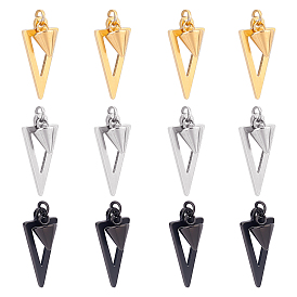 12Pcs 3 Colors 304 Stainless Steel Pendants, Triangle & Cone