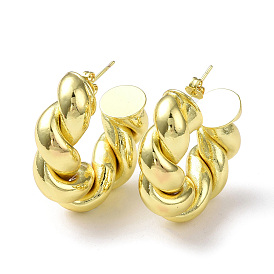 Rack Plating Brass Twist Rope Stud Earrings for Women, Cadmium Free & Lead Free