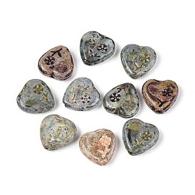 Пикассо, запекание краски, стеклянные бусины, Сердце со цветками 