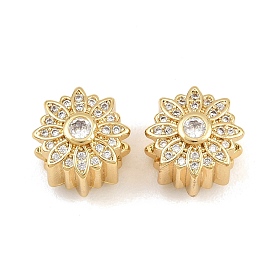 Brass Micro Pave Clear Cubic Zirconia European Beads, Large Hole Beads, Flower