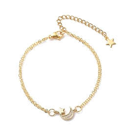 Clear Cubic Zirconia Link Bracelets, Brass Jewelry for Women