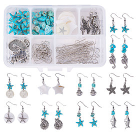 Fabrication de boucle d'oreille bricolage, avec 316 pendentifs chirurgicaux en acier inoxydable, Pendentifs de coquillages d'eau douce, perles en turquoise synthétique et crochets en laiton