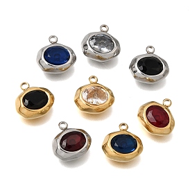 304 Stainless Steel Pave Cubic Zirconia Pendants, Oval Charms