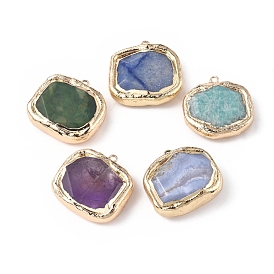 Природные смешанные подвески драгоценных камней, край позолоченный, с медными петлями, граненые, прямоугольные