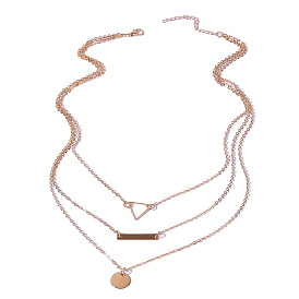 Minimalist Geometric Pendant Necklace with Multi-layered Collarbone Chain by NE394
