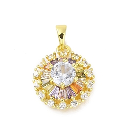Brass Micro Pave Cubic Zirconia Pendants, with Glass, Real 18K Gold Plated, Flower